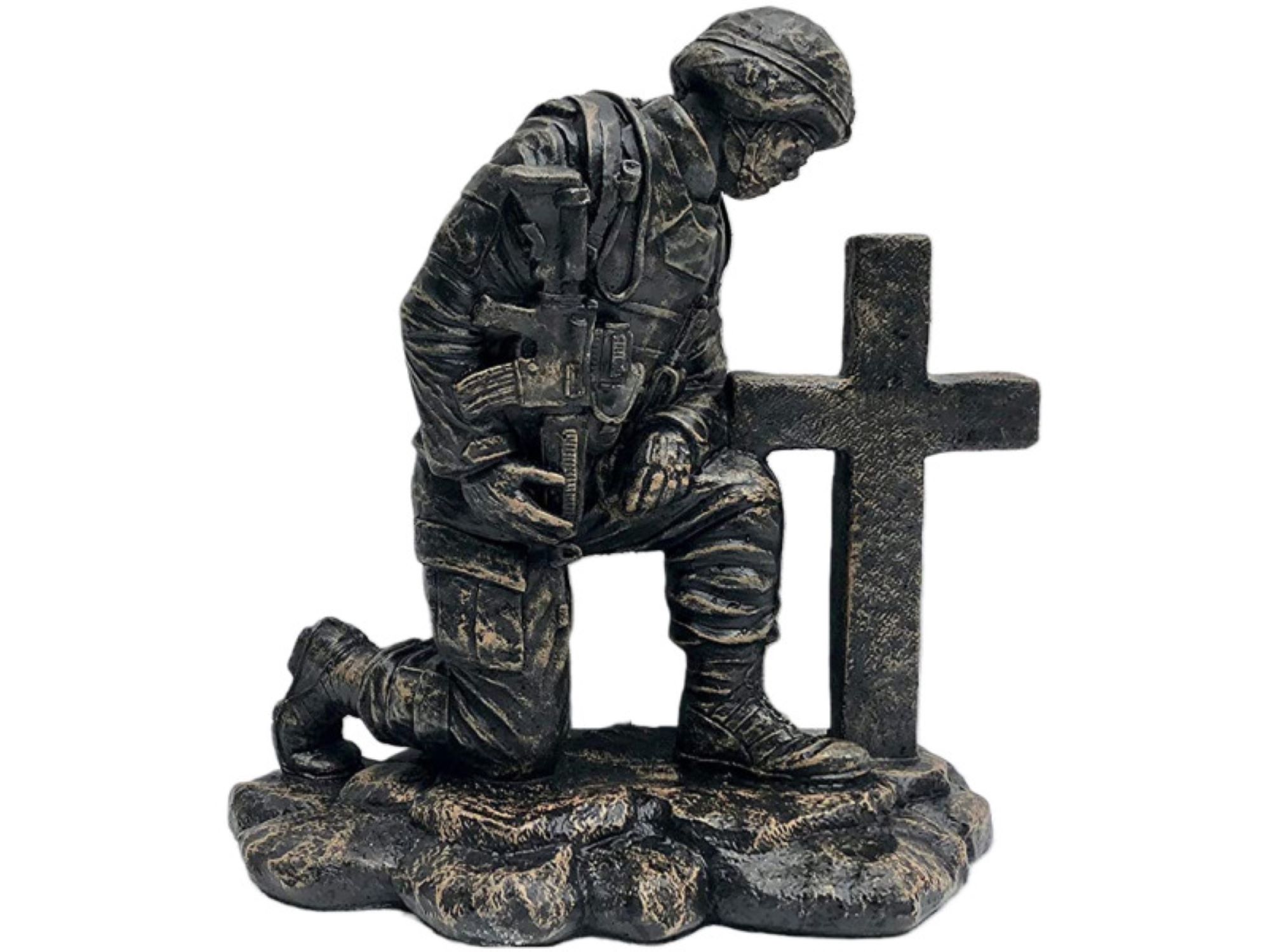 Concrete Kneeling Soldier at Cross Solid Rock Stone Works